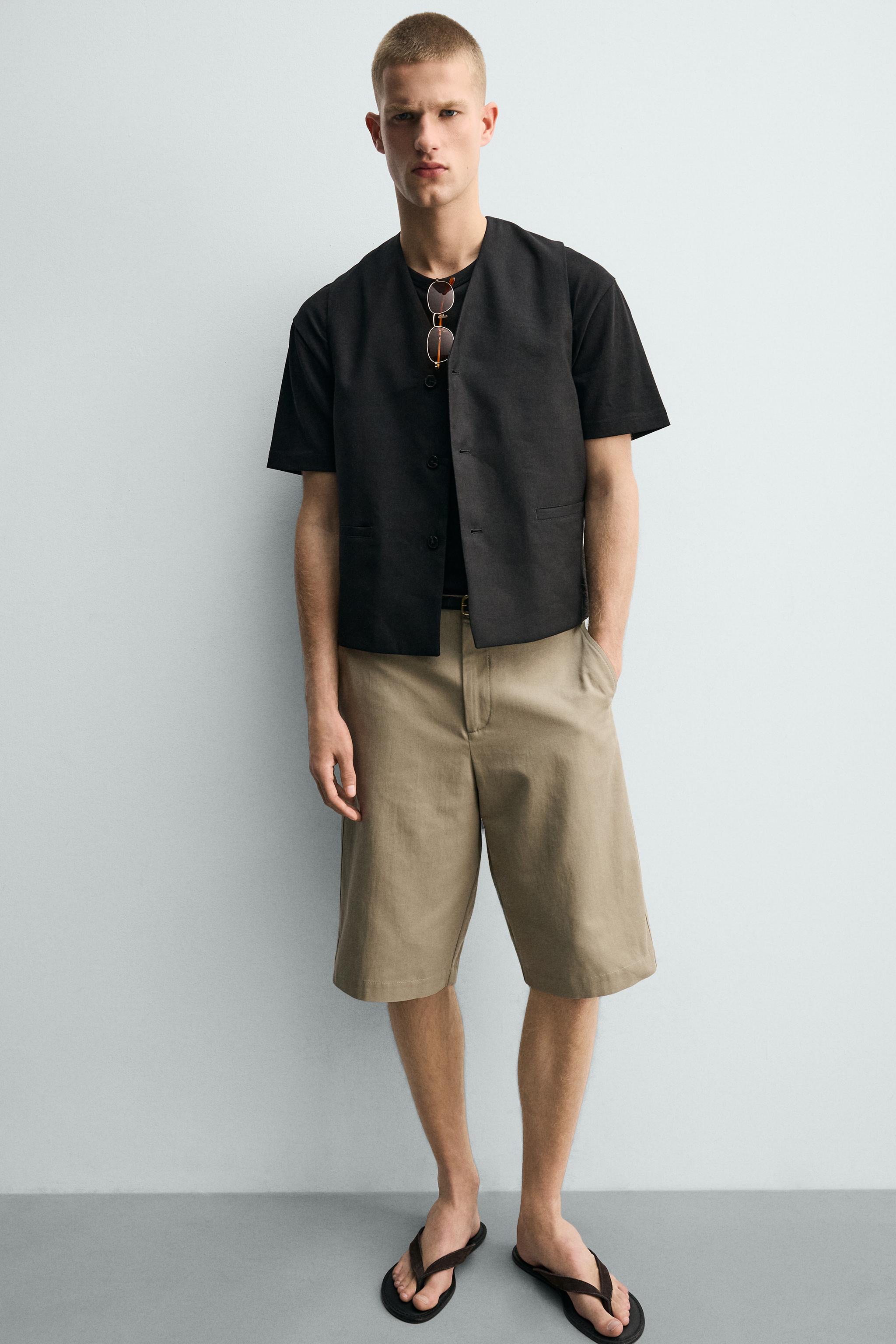 RELAXED FIT COTTON-LINEN SHORTS